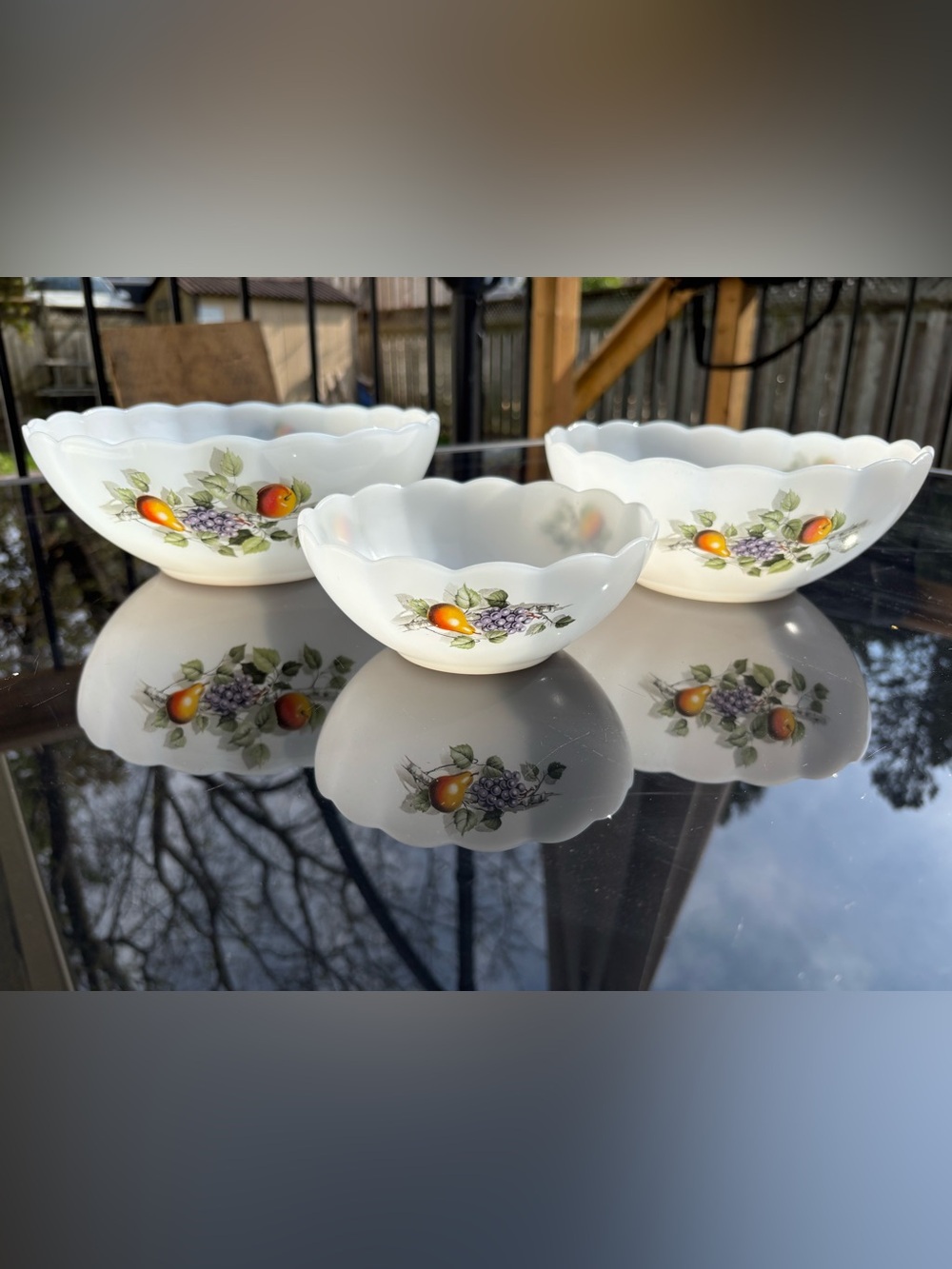 Scalloped Milk Glass Fruit Bowls - Set of 3
